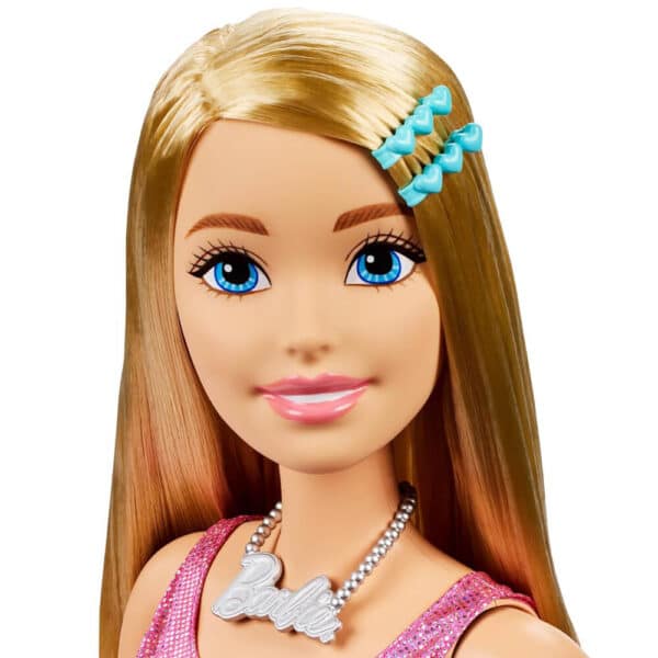 Mattel Large Barbie Doll, 28 Inches Tall, Blond Hair and Shimmery Pink Dress - Image 3