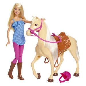 Mattel Barbie Doll & Horse Playset, Blonde Hair With Riding Accessories