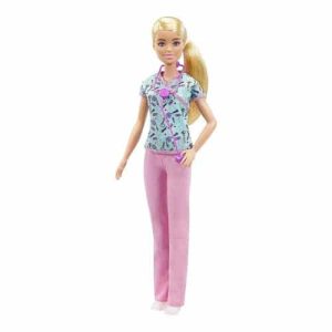 Mattel Barbie Nurse Fashion Doll Dressed in Medical Scrubs, White Shoes & Stethoscope Accessory