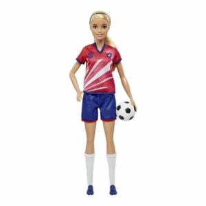 Mattel Barbie Soccer Doll Blonde, #9 Uniform Soccer Ball Cleats Socks 3 & Up