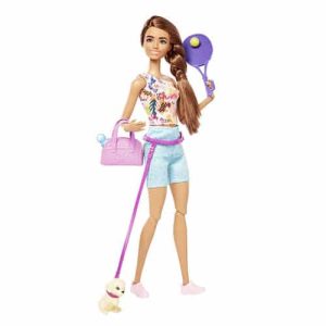 Mattel Barbie Doll with Puppy, Workout Outfit, Roller Skates and Tennis