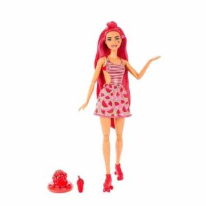 Mattel Barbie Pop Reveal Fruit Series Watermelon Crush Doll, 8 Surprises Include Pet, Slime, Scent & Color Change