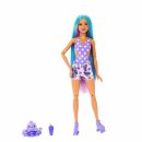 Mattel Barbie Pop Reveal Fruit Series Grape Fizz Doll, 8 Surprises Include Pet, Slime, Scent & Color Change