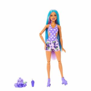 Mattel Barbie Pop Reveal Fruit Series Grape Fizz Doll, 8 Surprises Include Pet, Slime, Scent & Color Change