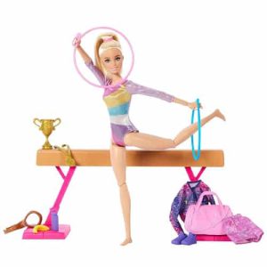 Mattel Barbie Gymnastics Playset With Blonde Fashion Doll, Balance Beam, 10+ Accessories & Flip Feature