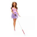 Mattel Barbie Fashionistas Doll #228, Blind Barbie Doll Wearing Pink Top And Ruffled Skirt With Cane And Sunglasses in Partnership With The American Foundation For The Blind