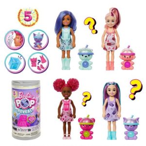 Mattel Barbie Chelsea Pop Reveal Boba Tea Series Doll in Tea Can-Inspired Package With 5 Surprises, Scented