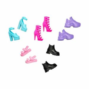 Mattel Barbie Doll Accessories, 5 Pairs Of Shoes Including Heels, Sneakers & Sandals for Barbie Doll Assortment CDU