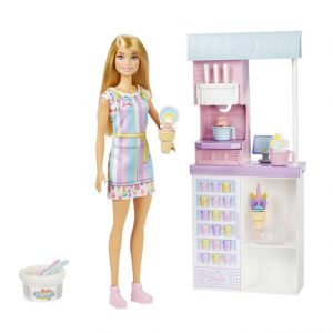 Mattel Barbie Ice Cream Shop Playset With 12 in Blonde Doll, Ice Cream Shop, Ice Cream Making Feature & Realistic Play Pieces