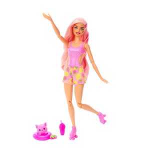 Mattel Barbie Pop Reveal Fruit Series Strawberry Lemonade Doll, 8 Surprises Include Pet, Slime, Scent & Color Change