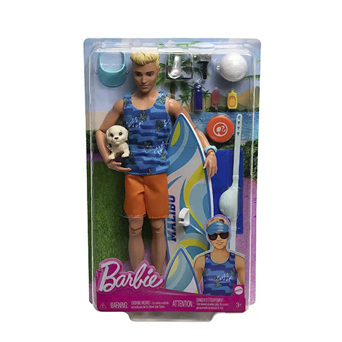 Mattel Ken Doll With Surfboard, Poseable Blonde Barbie Ken Beach Doll - Image 2