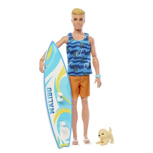 Mattel Ken Doll With Surfboard, Poseable Blonde Barbie Ken Beach Doll