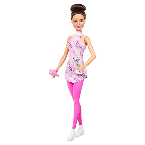Mattel Barbie Careers Figure Skater Doll & Accessories, Brunette in Removable Skate Outfit With Trophy - Image 3