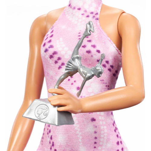Mattel Barbie Careers Figure Skater Doll & Accessories, Brunette in Removable Skate Outfit With Trophy - Image 5