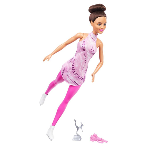 Mattel Barbie Careers Figure Skater Doll & Accessories, Brunette in Removable Skate Outfit With Trophy