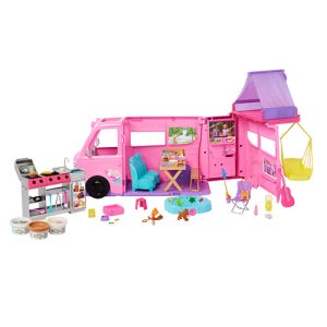 Mattel Barbie Dream Camper Playset With Roof Tent, BBQ Grill With Color-Change Feature & 60+ Accessories