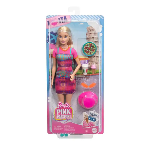 Mattel Barbie Pink Passport Italy Doll Set With Clothes & Travel Accessories, Includes Blonde Doll & Food Pieces - Image 2