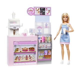 Mattel Barbie Coffee Shop Playset With Blonde Barista Doll, Working Coffee Maker & 10+ Accessories