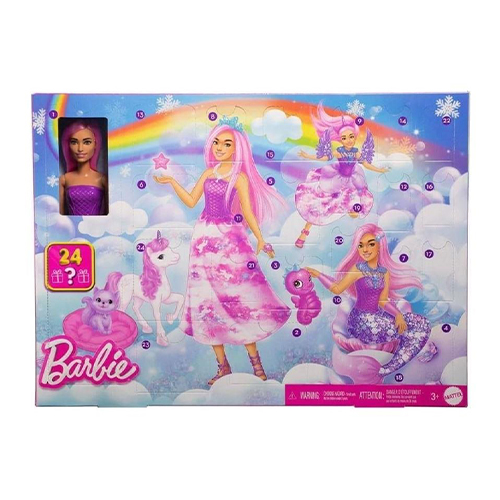 Mattel Barbie Advent Calendar with Doll & 24 Surprise Accessories Including Unicorn & Pets, Transform Fashion Doll into Mermaid, Fairy & More - Image 2