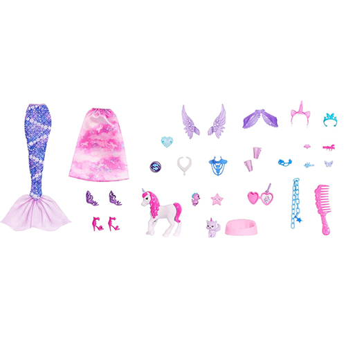 Mattel Barbie Advent Calendar with Doll & 24 Surprise Accessories Including Unicorn & Pets, Transform Fashion Doll into Mermaid, Fairy & More - Image 3