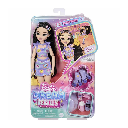 Mattel Dream Besties Barbie Renee Roller Skating Fashion Doll With 12 Video & Food Themed Accessories - Image 2