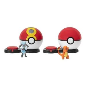 Jazwares - Surprise Attack Games: Nintendo - Pokemon - Featuring Charmander & Riolu with 2 Surprise Attack Balls & 6 Attack Disks (2474)