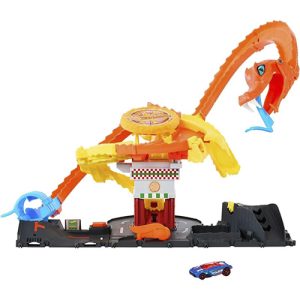 Mattel Hot Wheels City Pizza Slam Cobra Attack Playset With 1:64 Scale Toy Car
