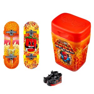 Mattel - Hot Wheels Toys: Skate Flavor Container With 2 Fingerboards & Skate Shoes in Case Fire & Spice