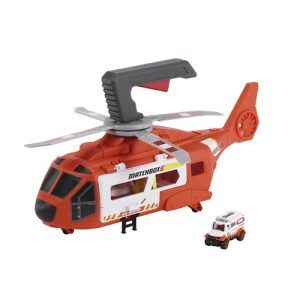 Mattel Matchbox Action Drivers Rescue Helicopter,16-in Large-Scale Helicopter With 1:64 Scale Die-Cast Toy Ambulance