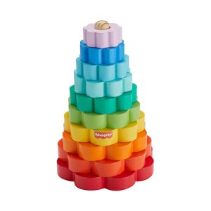 Mattel Fisher-Price Wooden Ring Stacker Toddler Fine Motor Toy, 10 Wood Pieces