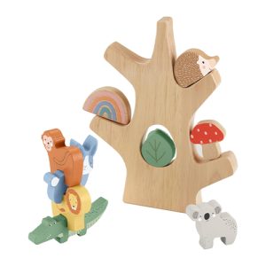 Mattel Fisher-Price Wooden Balance Tree Preschool Stacking Activity Toy, 10 Wood Pieces