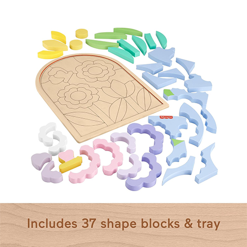 Mattel Fisher-Price Wooden Flower Puzzle Blocks For Preschool Kids, 38 Wood Pieces - Image 3