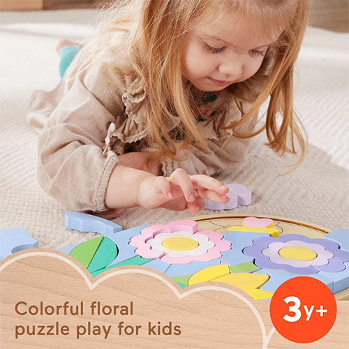 Mattel Fisher-Price Wooden Flower Puzzle Blocks For Preschool Kids, 38 Wood Pieces - Image 4