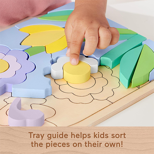 Mattel Fisher-Price Wooden Flower Puzzle Blocks For Preschool Kids, 38 Wood Pieces - Image 5
