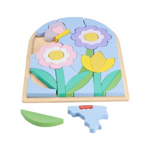 Mattel Fisher-Price Wooden Flower Puzzle Blocks For Preschool Kids, 38 Wood Pieces