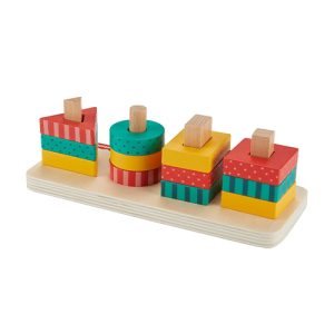 Mattel Fisher-Price Wood Toddler Toy Shape Stacker, 13-Piece Wooden Sorting Activity For Fine Motor Play Preschool Kids Ages 2+ Years