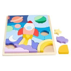 Mattel Fisher-Price Wooden Space Blocks Puzzle For Preschool Kids, 42 Wood Pieces
