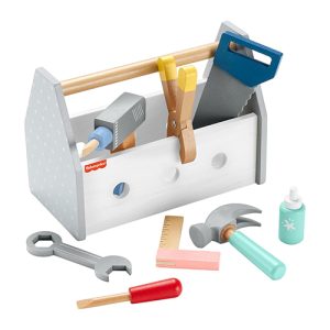 Mattel Fisher-Price Wooden Tool Box Set For Preschool Pretend Play, 9 Wood Pieces