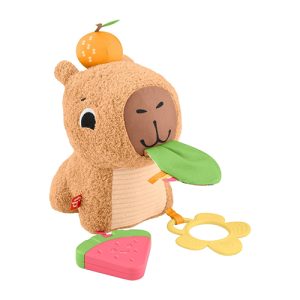 Mattel Fisher-Price Baby Sensory Toy Snuggly Snacky Capybara Plush with Newborn Teether & Rattle Activities for Infants