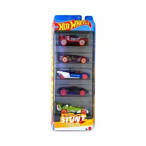 Mattel Hot Wheels Stunt Tracks 5-Pack (Exotique, Electrack, Lindster Prototype HI Beam & HW-4-Trac) (JBJ83)