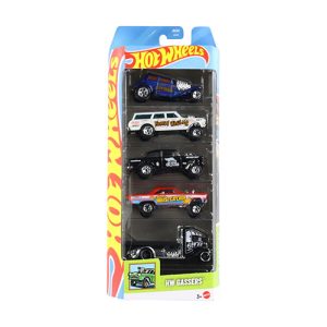 Mattel Hot HW Gassers 5-Pack ('55 Chevy Bel Air Gasser,'65 Mercury Comet Cyclone, '64 Chevy Nova Gasser, Straight Pipes & Fast-Bed Hauler) (JBJ84)