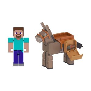 Mattel Minecraft Action Figures & Accessories 2-Pack Horse Steve & Donkey 3.25-inch Scale (JCN57)