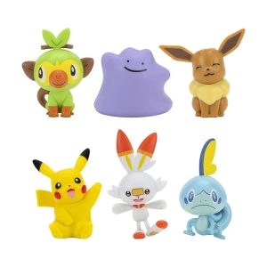Jazwares - Battle Figure Multipack Games: Nintendo - Pokemon (Pikachu - Eevee - Scorbunny - Ditto - Sobble - Grookey) 6-Pack