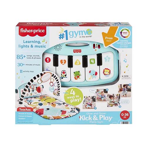 Mattel Fisher-Price Baby Activity Grow Kick & Play Piano Gym, Portable Musical Toy with Smart Stages Learning - Blue - Image 2