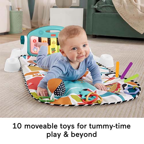 Mattel Fisher-Price Baby Activity Grow Kick & Play Piano Gym, Portable Musical Toy with Smart Stages Learning - Blue - Image 4
