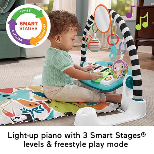 Mattel Fisher-Price Baby Activity Grow Kick & Play Piano Gym, Portable Musical Toy with Smart Stages Learning - Blue - Image 5