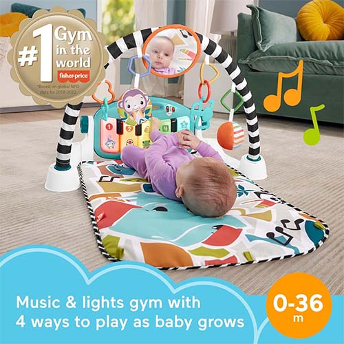 Mattel Fisher-Price Baby Activity Grow Kick & Play Piano Gym, Portable Musical Toy with Smart Stages Learning - Blue - Image 7