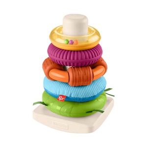 Mattel Fisher-Price Sensory Rock-A-Stack Roly-Poly Stacking Toy With Fine Motor Activities For Babies