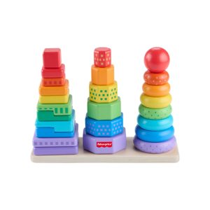 Mattel Fisher-Price Wooden Stacking Shape Sorter Toddler Fine Motor Toy, 26 Pieces
