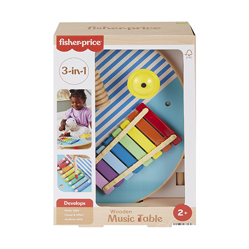 Mattel Fisher-Price Wooden Musical Table With Percussion Instrument Toys, 3 Wood Pieces - Image 2